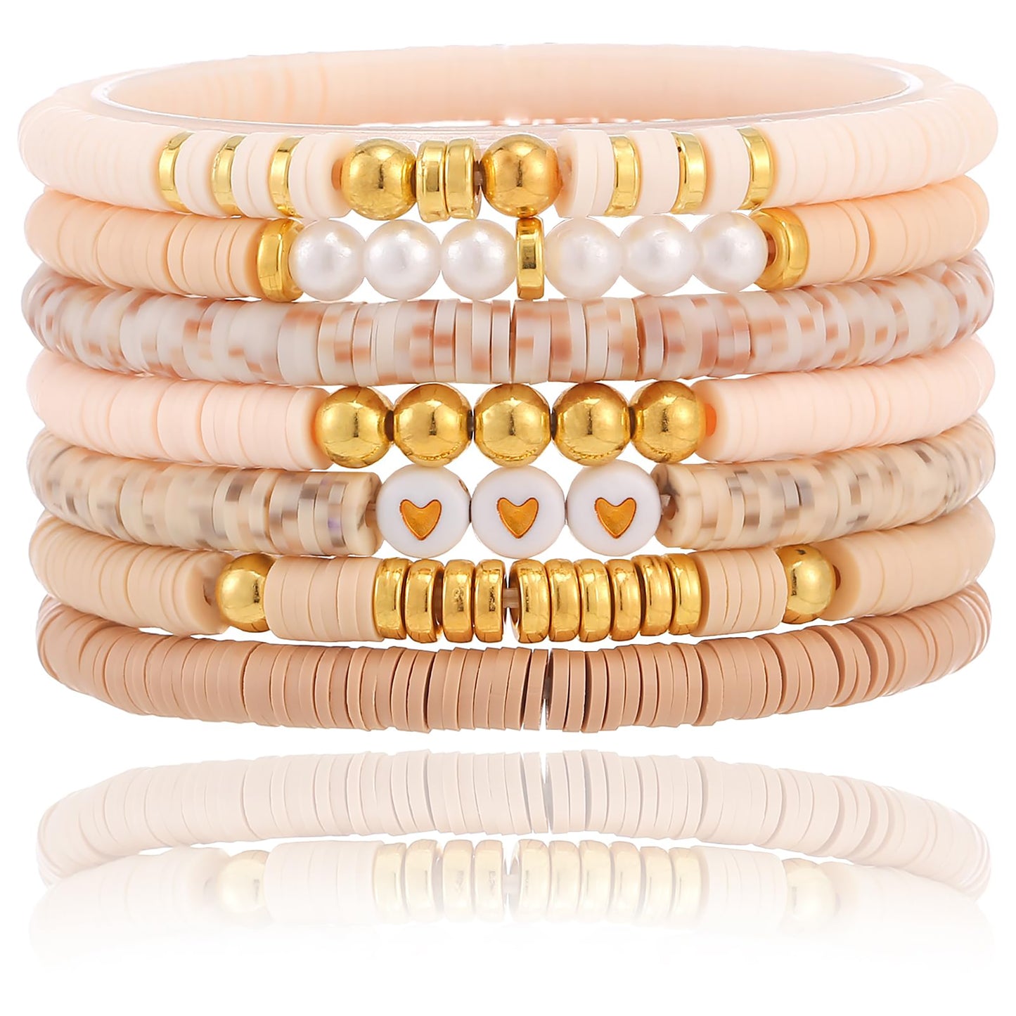 Friendship Bracelets Trendy Heishi Clay Bead Bracelets Stack Gold Beaded Stretch Bracelets for Women Boho Stackable Bracelets Bulk Cute Preppy Jewelry