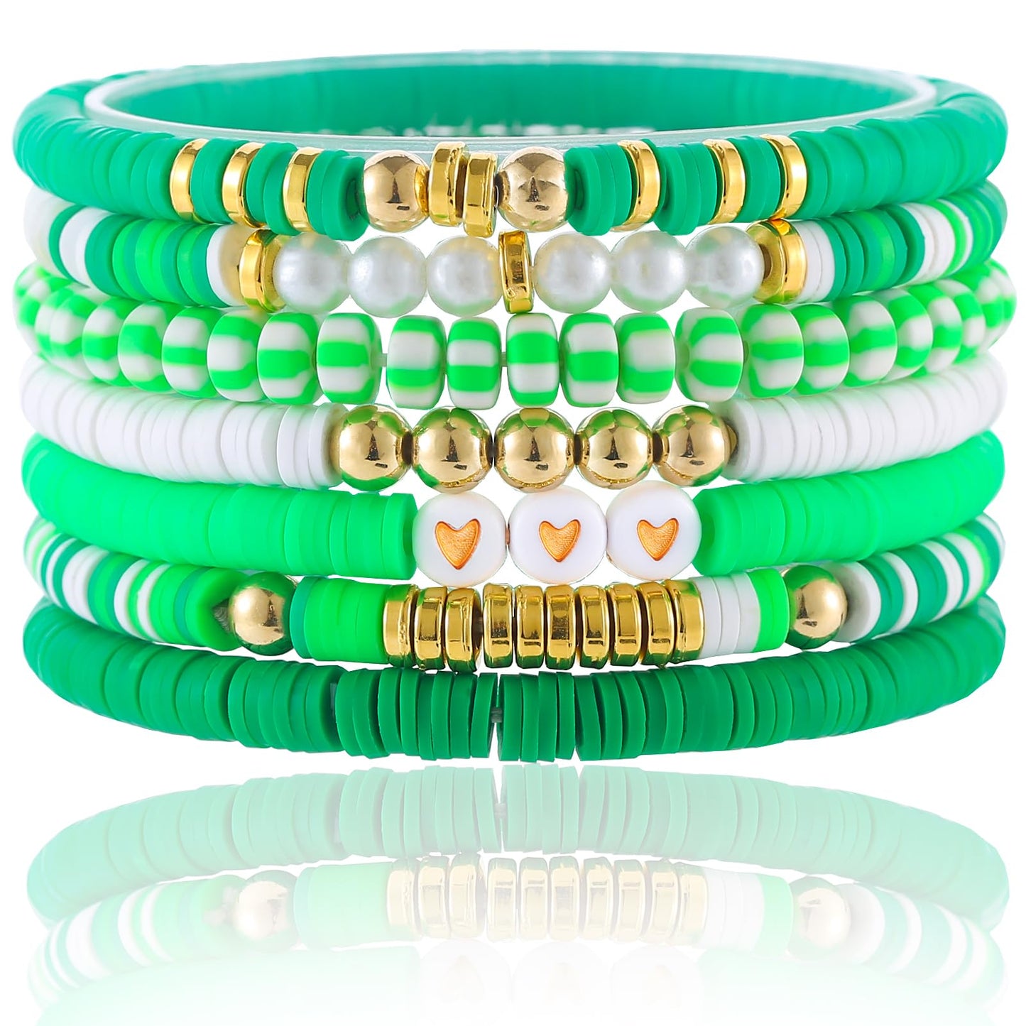 Friendship Bracelets Trendy Heishi Clay Bead Bracelets Stack Gold Beaded Stretch Bracelets for Women Boho Stackable Bracelets Bulk Cute Preppy Jewelry