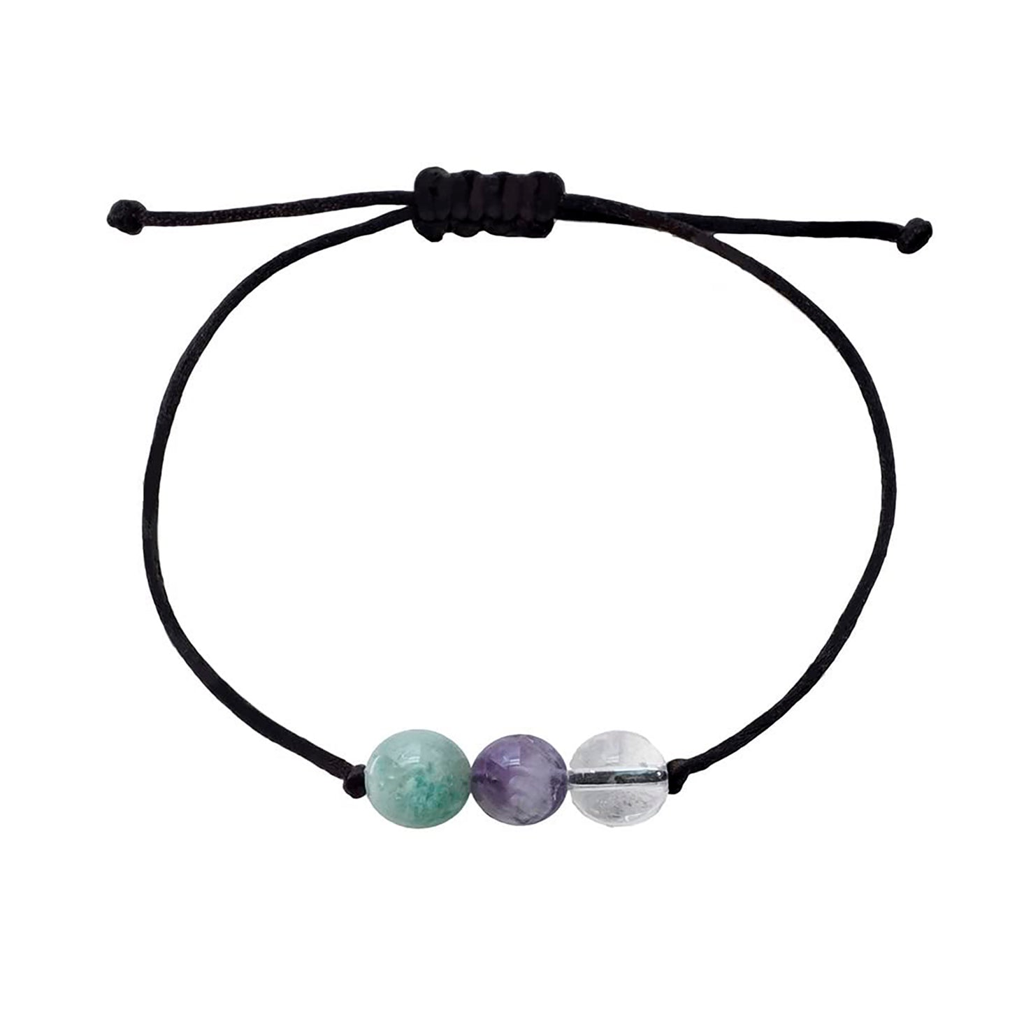 Healing Bead Bracelets - Spiritual Crystal Beaded Bracelet - Made of 3 Real & Natural Gemstones, Adjustable 3-9.7” Black Rope - Gem Stones Jewelry for Men, Women, Teens (13+) - 8mm Bead