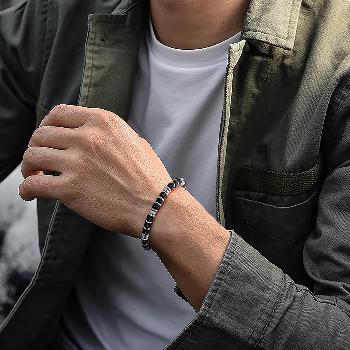 Mens Bracelet, Boho Stainless Steel Bracelets for Men, Beaded Bracelets, Jewelry Gifts for Husband Father Friends