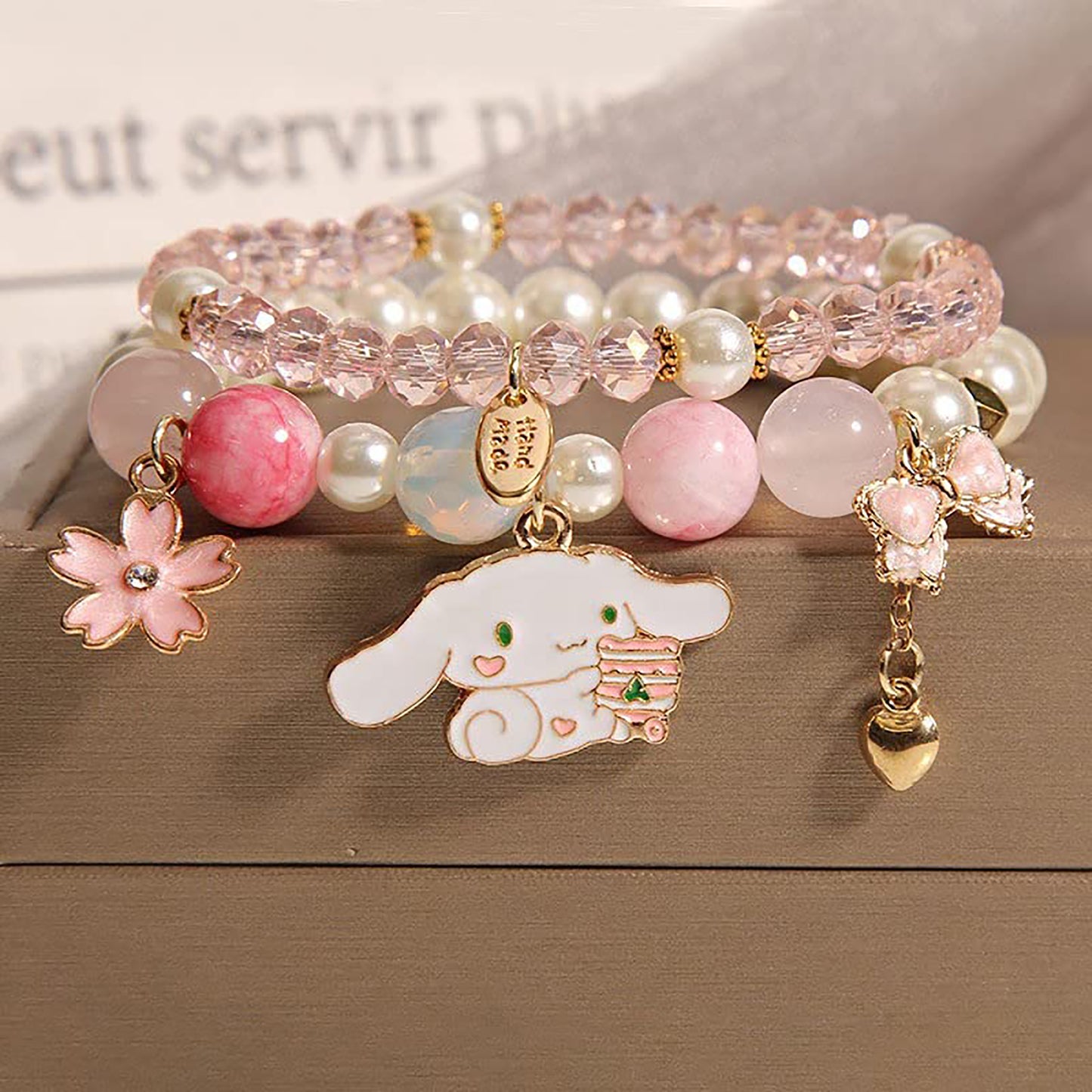 Matching Bracelets Set Crystal Beads Bracelet Cute Cartoon Elastic Beaded Pearl Bracelets Jewelry for Women Bff Friendship