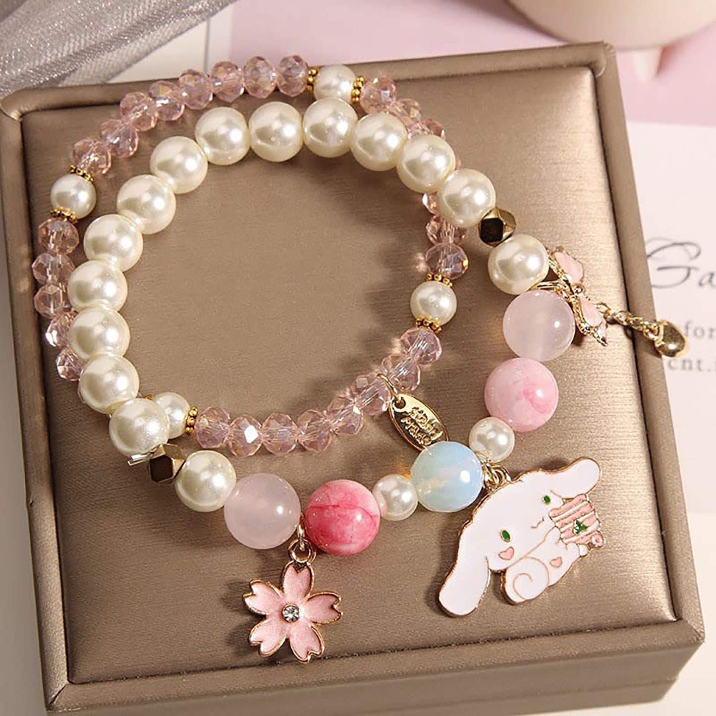 Matching Bracelets Set Crystal Beads Bracelet Cute Cartoon Elastic Beaded Pearl Bracelets Jewelry for Women Bff Friendship