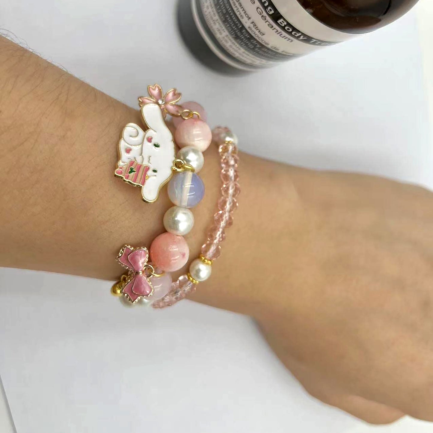 Matching Bracelets Set Crystal Beads Bracelet Cute Cartoon Elastic Beaded Pearl Bracelets Jewelry for Women Bff Friendship