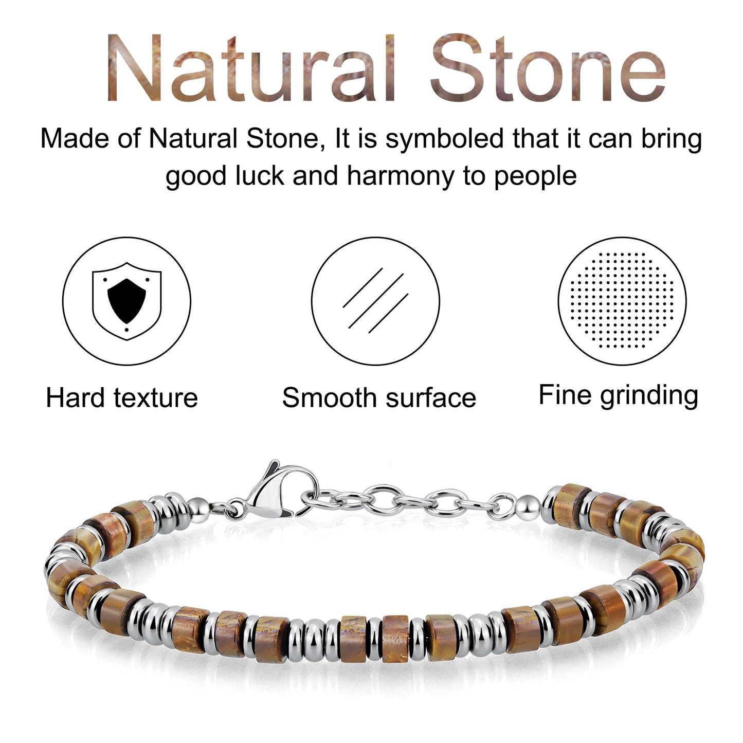 Mens Bracelet, Boho Stainless Steel Bracelets for Men, Beaded Bracelets, Jewelry Gifts for Husband Father Friends