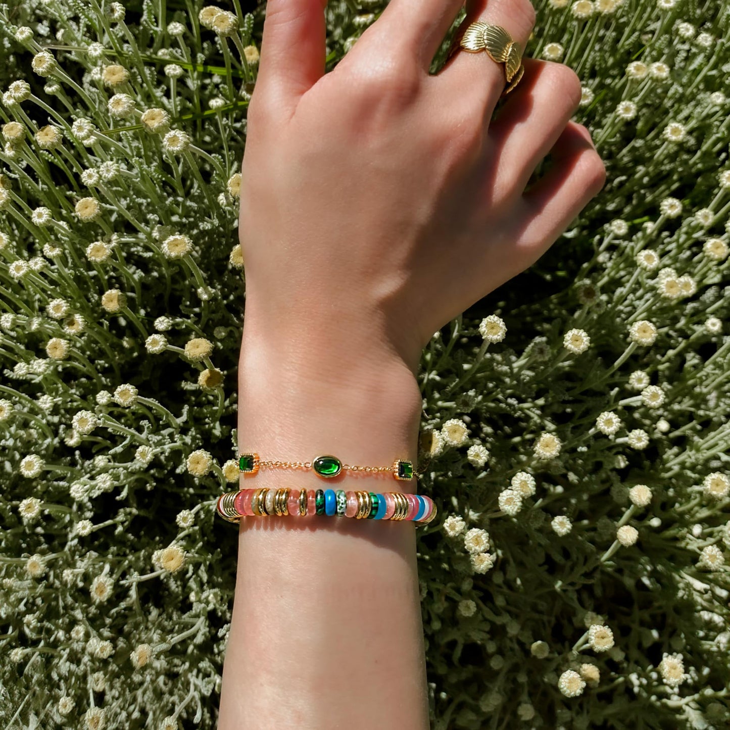 Colorful Gold Rainbow Bracelets for Women, Stack Bangle Beaded Stone Jewelry Accessories Set for Woman, Trendy Fashion Jewelry Gifts