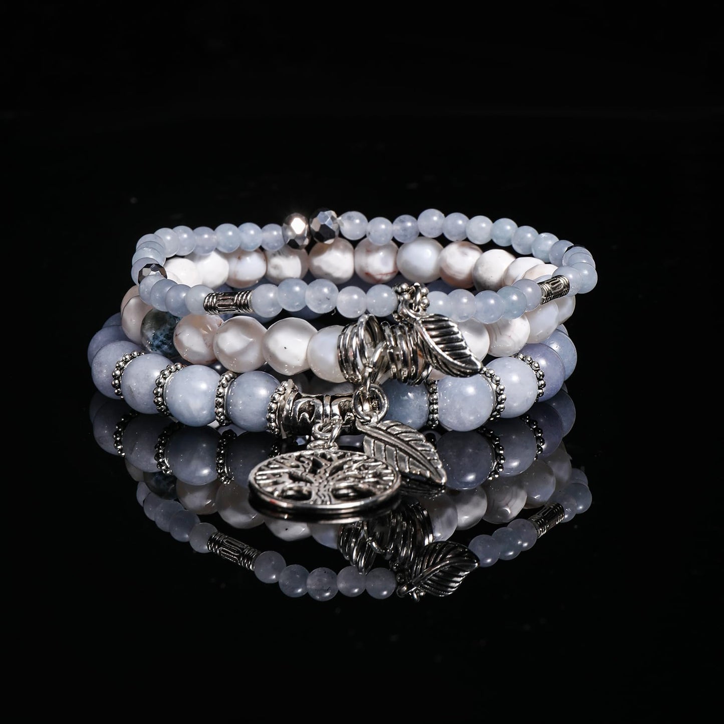 Jardme Beaded Bracelets for Women, Healing Stone Crystal Bracelets Tree of Life Bracelet Yoga Stretch Chakra Bracelet Set, Jewelry Birthday Gifts for Women