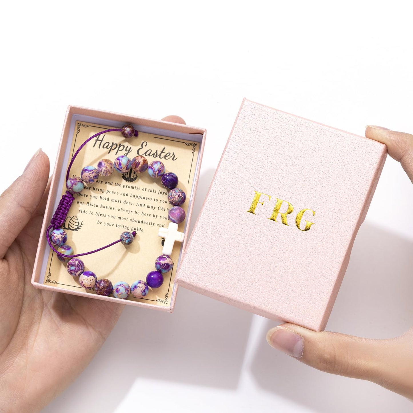 Easter Basket Stuffers for Girls, Cross Charm Bracelet Easter Gifts for Womens Natural Stone Beaded Bracelet Christian Gifts for Girls Inspirational Jewelry