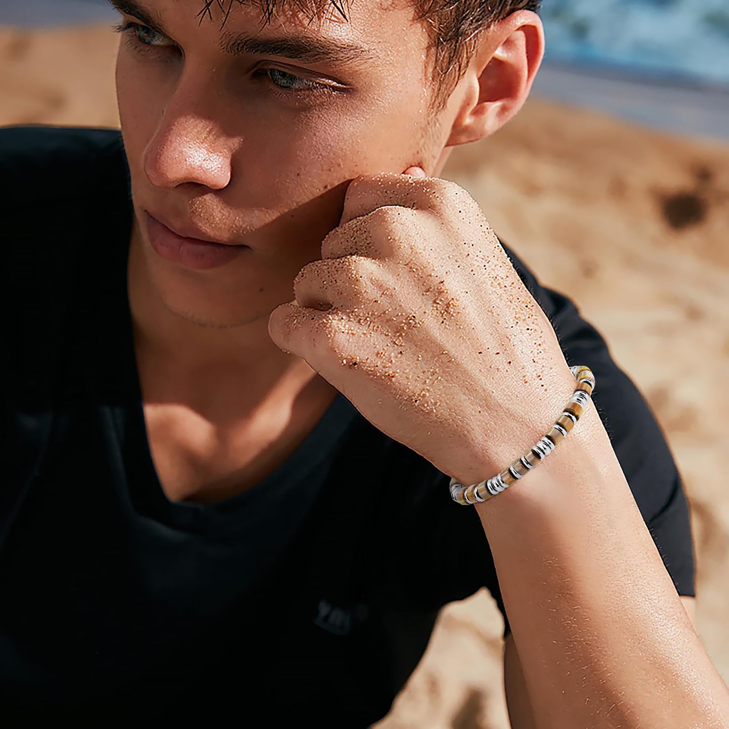 Mens Bracelet, Boho Stainless Steel Bracelets for Men, Beaded Bracelets, Jewelry Gifts for Husband Father Friends