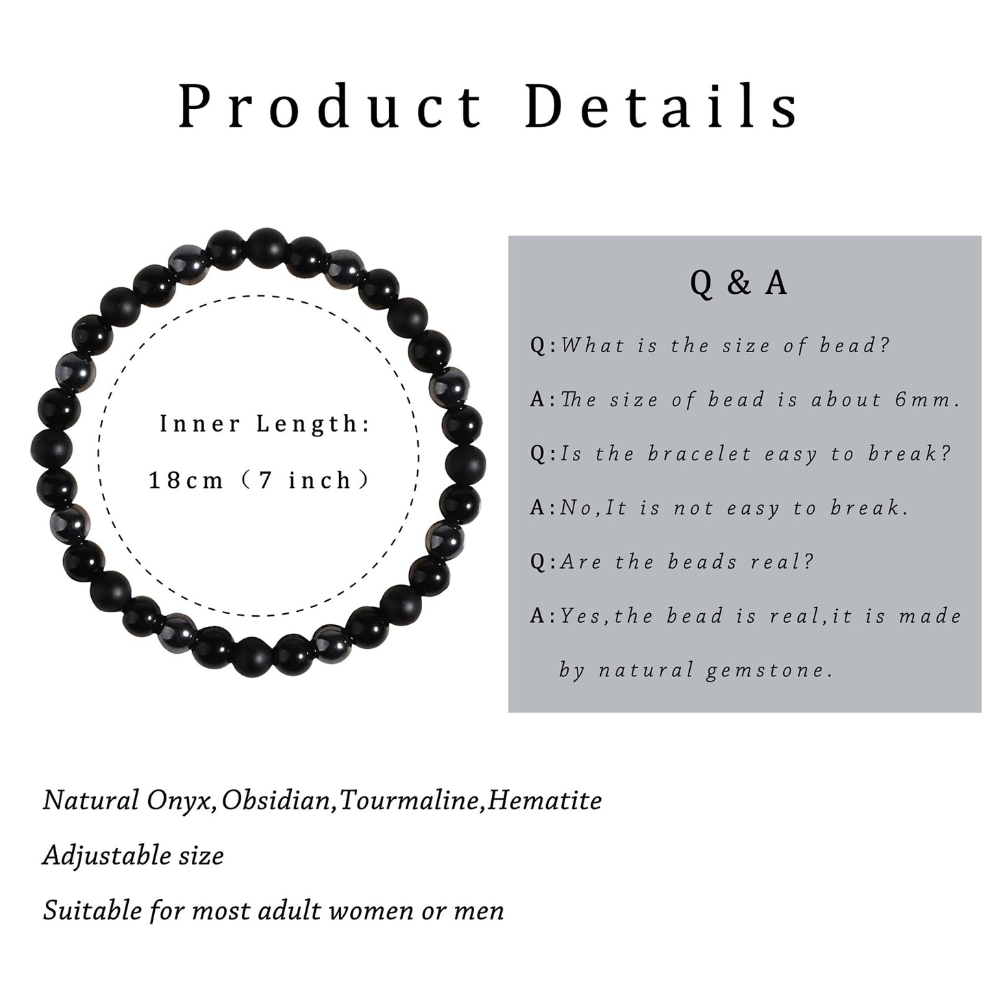 Black Onyx Tourmaline Bracelet Triple Protection Healing Crystal Bracelet Obsidian Hematite Bracelet For Men And Women