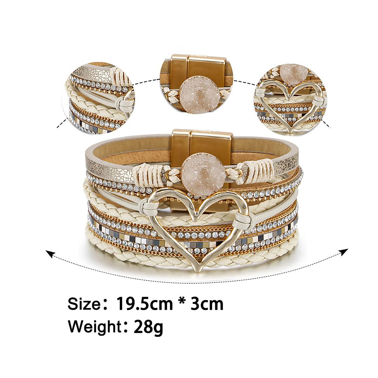 Leopard Bracelet for Women, Boho Leather Wrap Multi-Layer Pearl Crystal Bracelet Bangle Jewelry