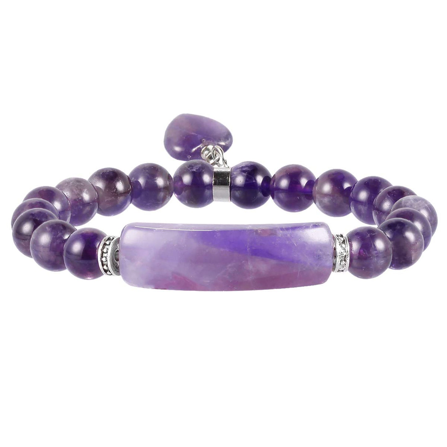 Healing Stone Bracelet 8mm Beads Chakra Crystal Energy Heart Charm Bracelet Handmade Jewelry for Women