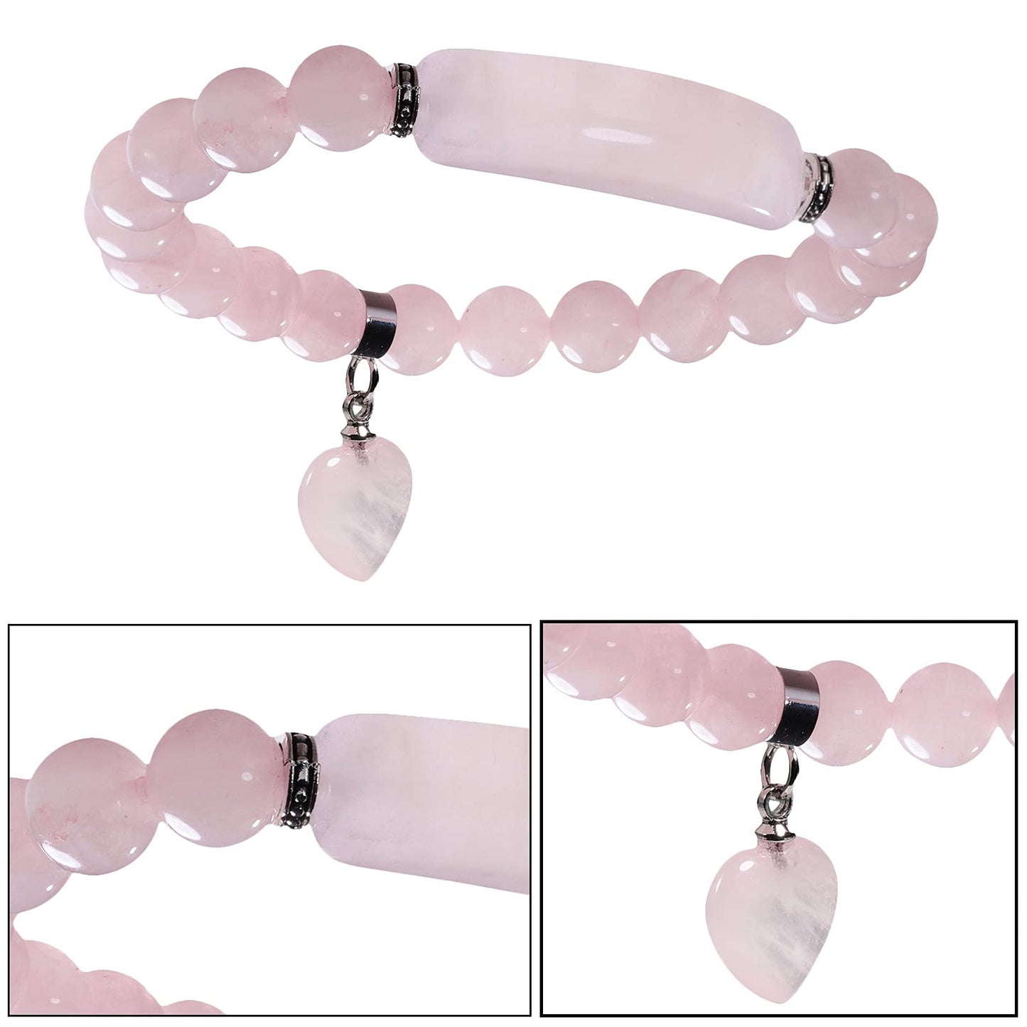 Healing Stone Bracelet 8mm Beads Chakra Crystal Energy Heart Charm Bracelet Handmade Jewelry for Women