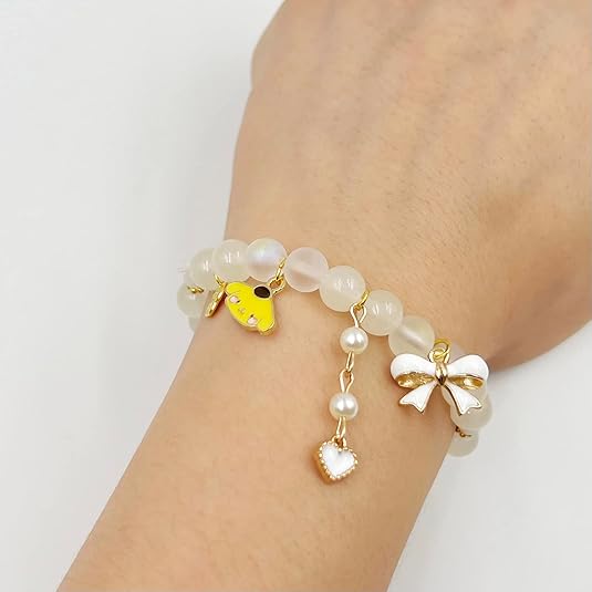 Matching Bracelets Set Crystal Beads Bracelet Cute Cartoon Elastic Beaded Pearl Bracelets Jewelry for Women Bff Friendship