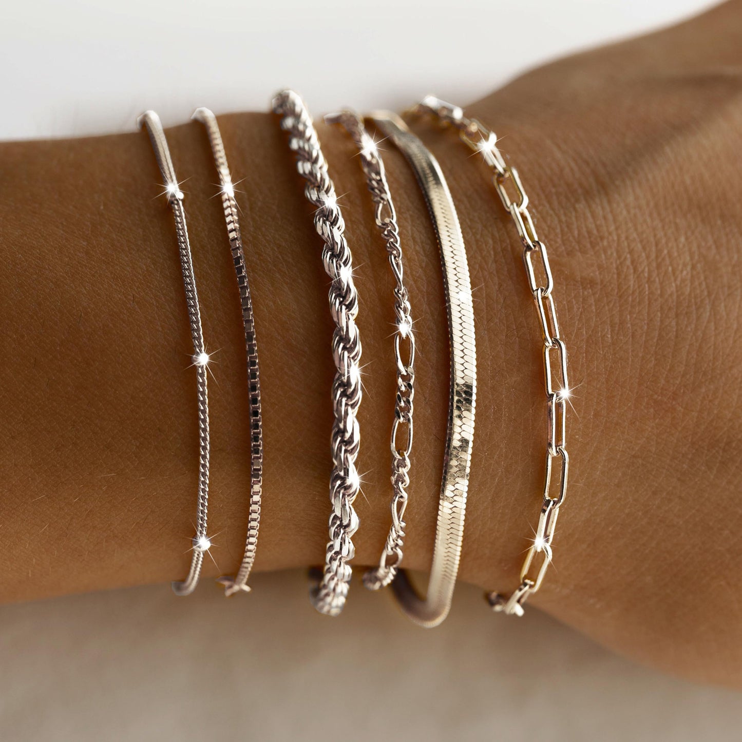Bracelets for Women Trendy, 925 Sterling Silver Jewelry Set for Women Bracelets for Women Paperclip Box Herringbone Figaro Rope Chain Bracelet Fashion Pack Gifts for Women