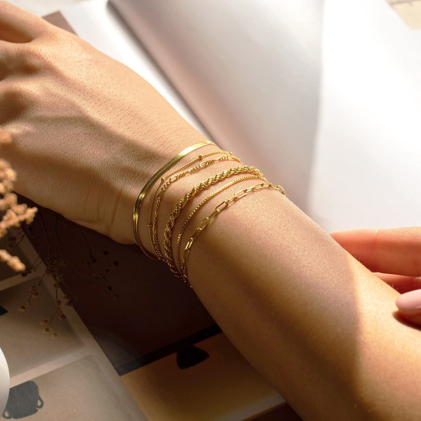 Bracelets for Women Trendy, 925 Sterling Silver Jewelry Set for Women Bracelets for Women Paperclip Box Herringbone Figaro Rope Chain Bracelet Fashion Pack Gifts for Women