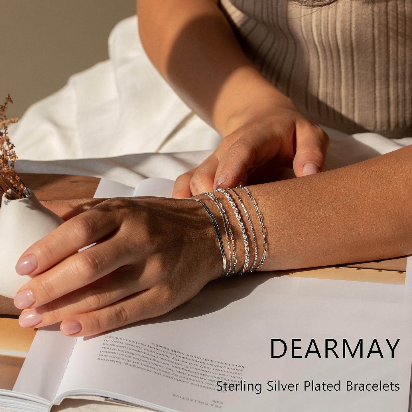 Bracelets for Women Trendy, 925 Sterling Silver Jewelry Set for Women Bracelets for Women Paperclip Box Herringbone Figaro Rope Chain Bracelet Fashion Pack Gifts for Women