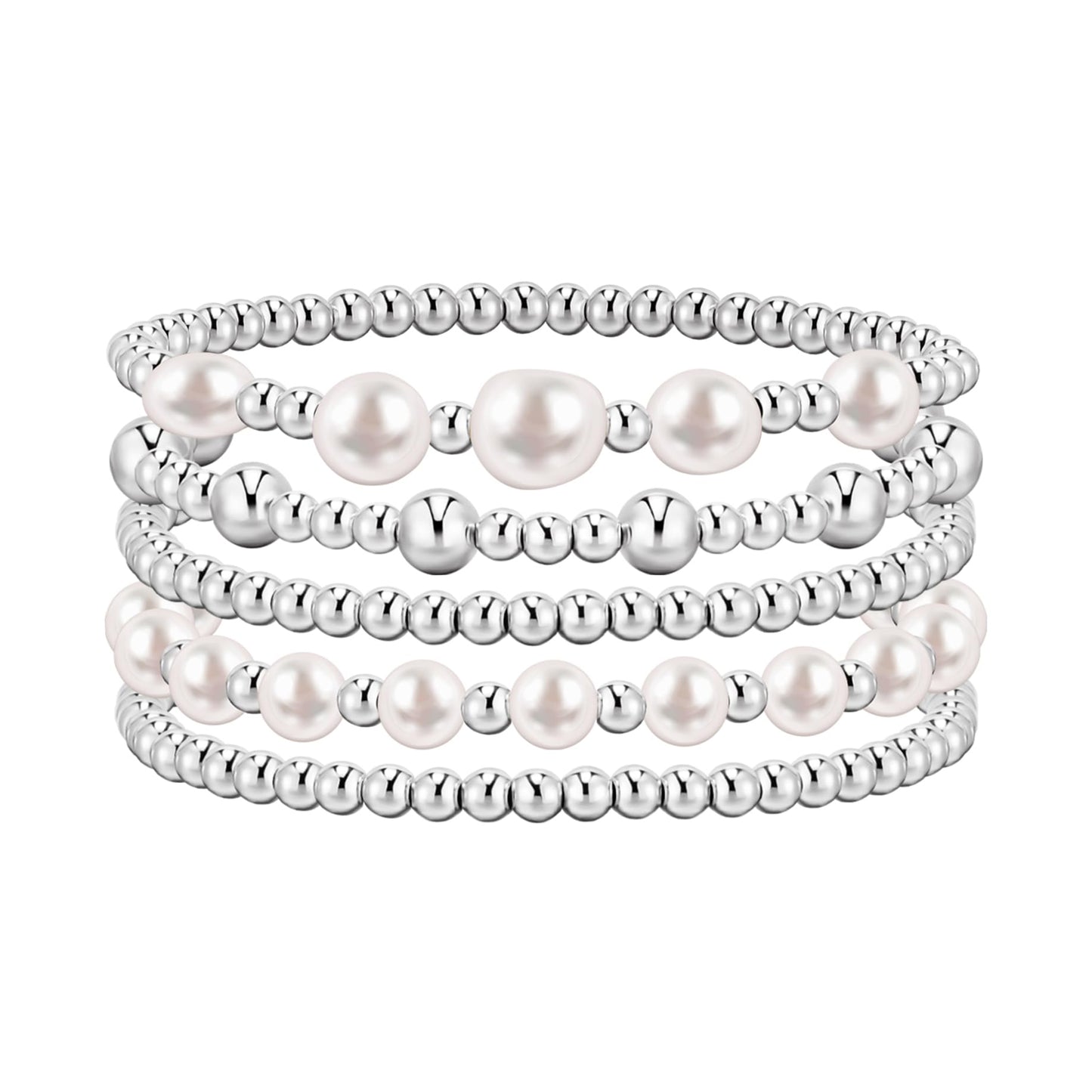 Gold/Silver Bracelets for Women Beaded Bracelet 14K Gold Plated Bracelet Stack Strand Stretch Bead Ball Bracelet Set Stackable Bracelet Adjustable Bracelet Set Jewelry for Gifts