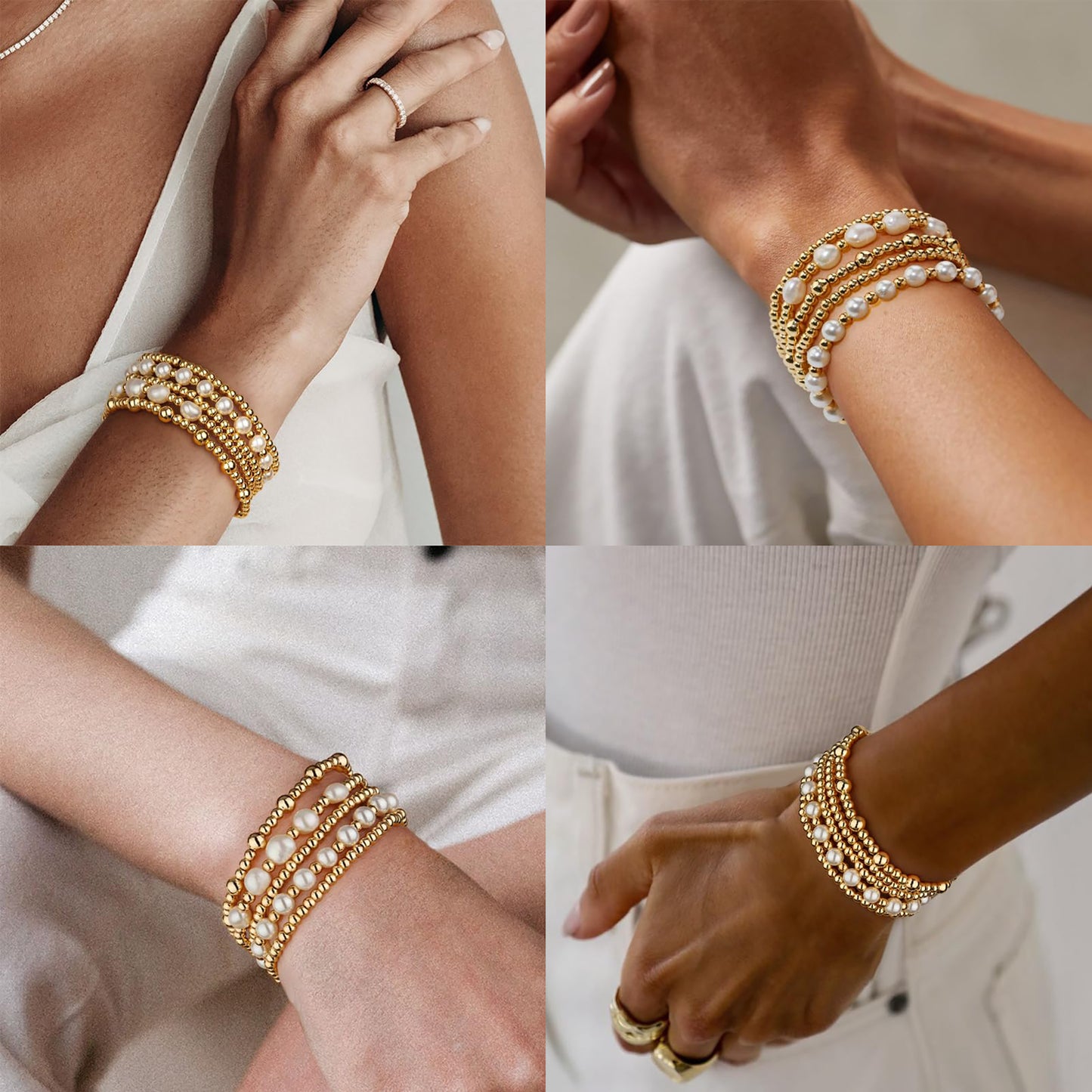 Gold/Silver Bracelets for Women Beaded Bracelet 14K Gold Plated Bracelet Stack Strand Stretch Bead Ball Bracelet Set Stackable Bracelet Adjustable Bracelet Set Jewelry for Gifts
