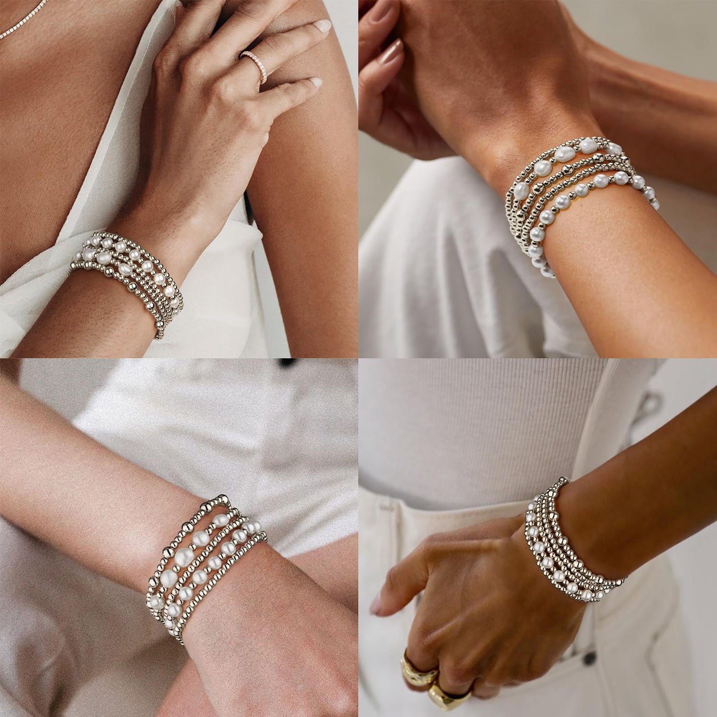 Gold/Silver Bracelets for Women Beaded Bracelet 14K Gold Plated Bracelet Stack Strand Stretch Bead Ball Bracelet Set Stackable Bracelet Adjustable Bracelet Set Jewelry for Gifts