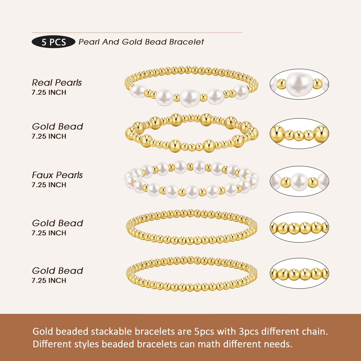 Gold/Silver Bracelets for Women Beaded Bracelet 14K Gold Plated Bracelet Stack Strand Stretch Bead Ball Bracelet Set Stackable Bracelet Adjustable Bracelet Set Jewelry for Gifts