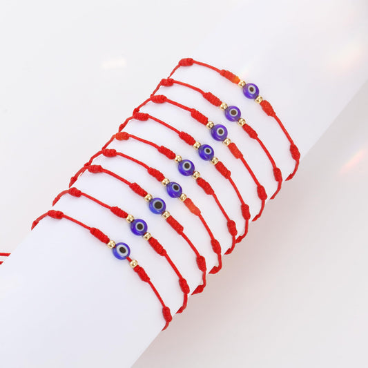 9pcs Evil Eye 7 Knot Lucky Bracelets, Rakhi for Brother and Bhabhi Adjustable Red String Amulet for Women Men with Gold Bead, Protection Jewelry Hand Bracelet