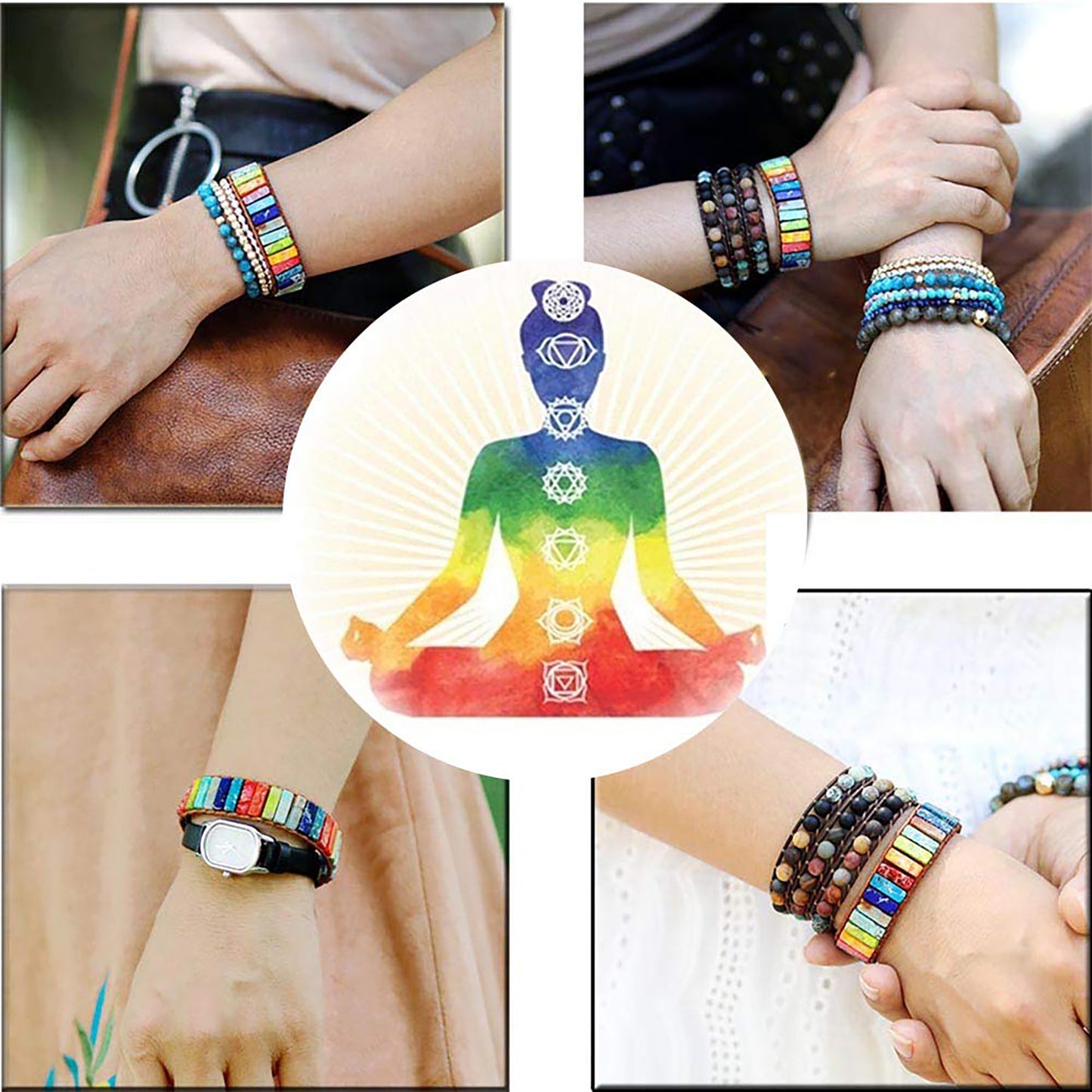 7 Chakra Bracelets for Women with Real Stones Leather Wrap Healing Bead Bracelet Women Men Boho Friendship Jewelry