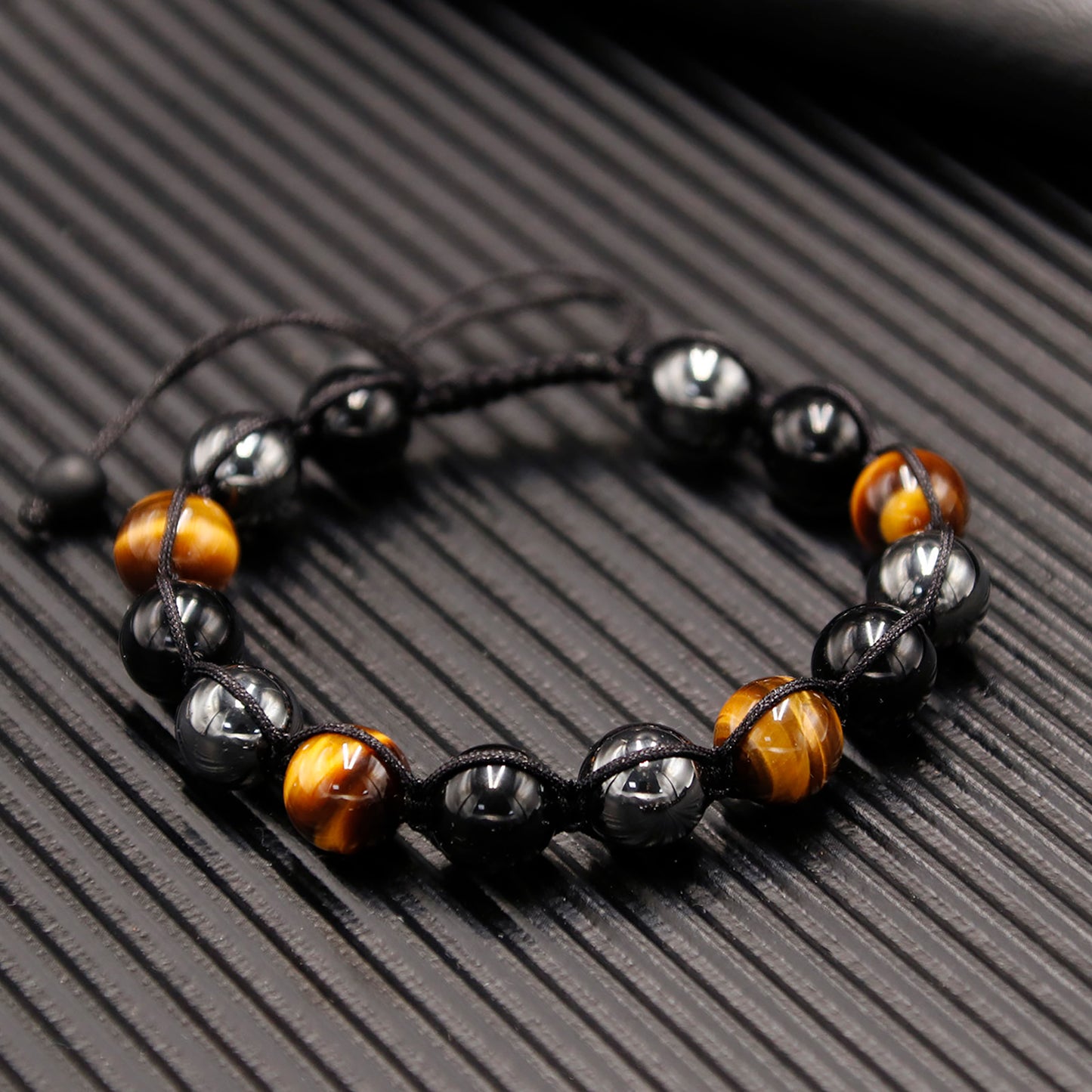 Triple Protection Bracelet for Women Men, 10mm Crystal Beads Bracelet Handmade with Real Tiger Eye Black Obsidian and Hematite, Natural Crystal Bracelet Mens Christmas Gift for Protection and Balance