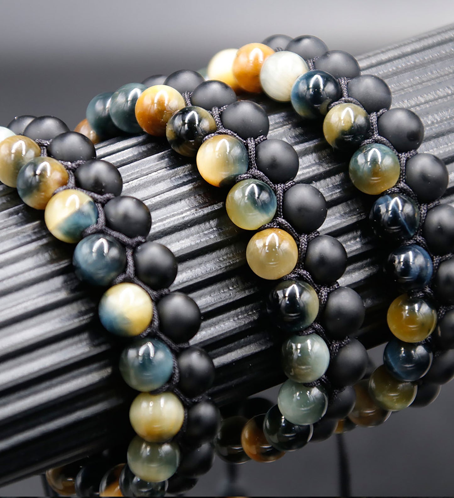 Triple Protection Bracelet for Women Men, 10mm Crystal Beads Bracelet Handmade with Real Tiger Eye Black Obsidian and Hematite, Natural Crystal Bracelet Mens Christmas Gift for Protection and Balance