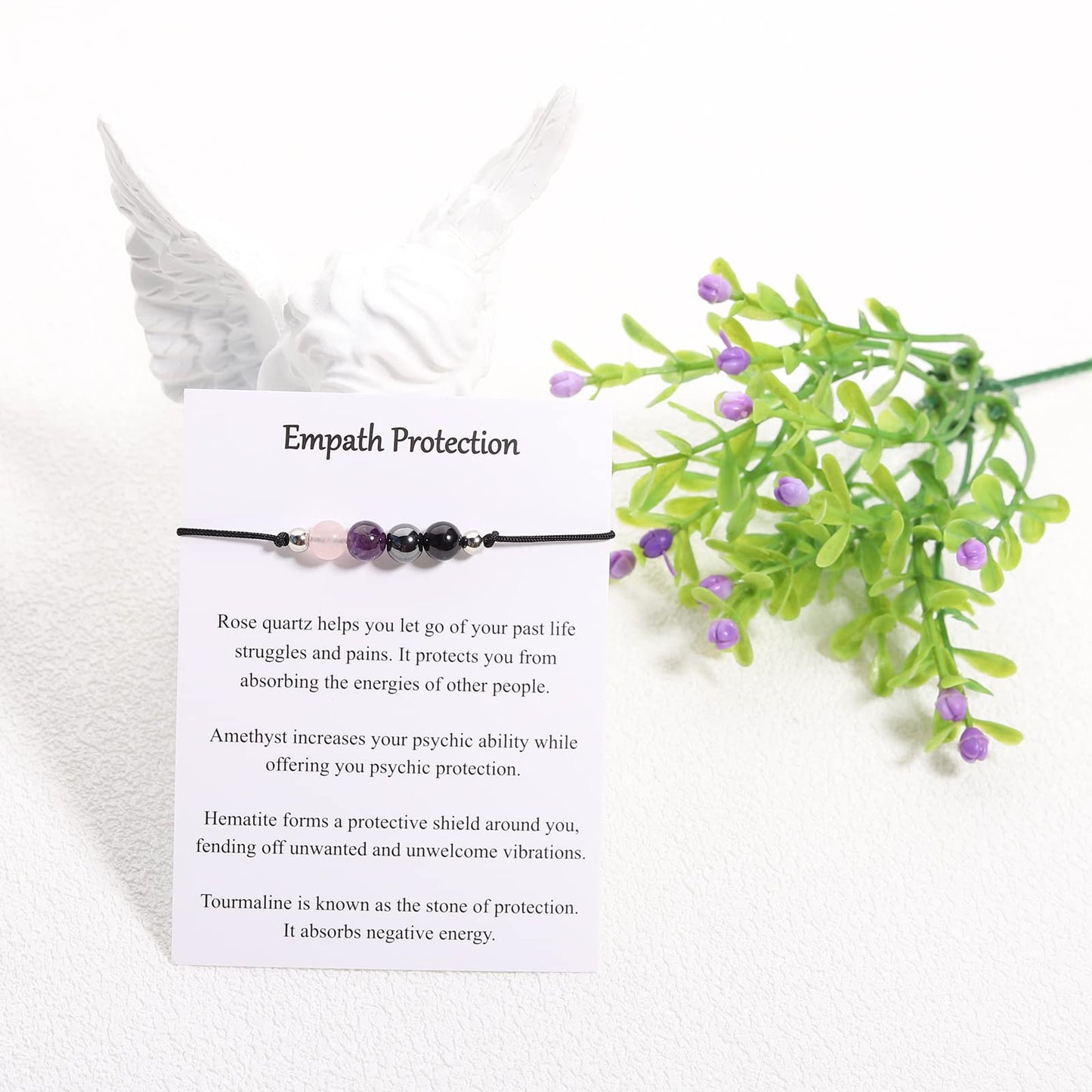 Empath Protection Bracelet Empath Bracelets Gifts for Her Natural Healing Crystal Beaded Bracelet, Tourmaline, Amethyst, Hematite, Rose Quartz, Jewelry for Best Friends Daughter Mom