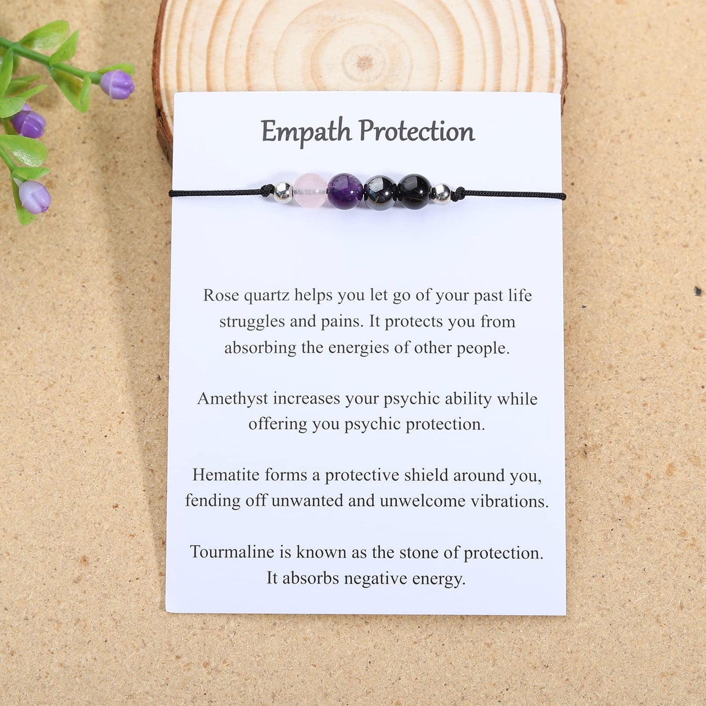 Empath Protection Bracelet Empath Bracelets Gifts for Her Natural Healing Crystal Beaded Bracelet, Tourmaline, Amethyst, Hematite, Rose Quartz, Jewelry for Best Friends Daughter Mom