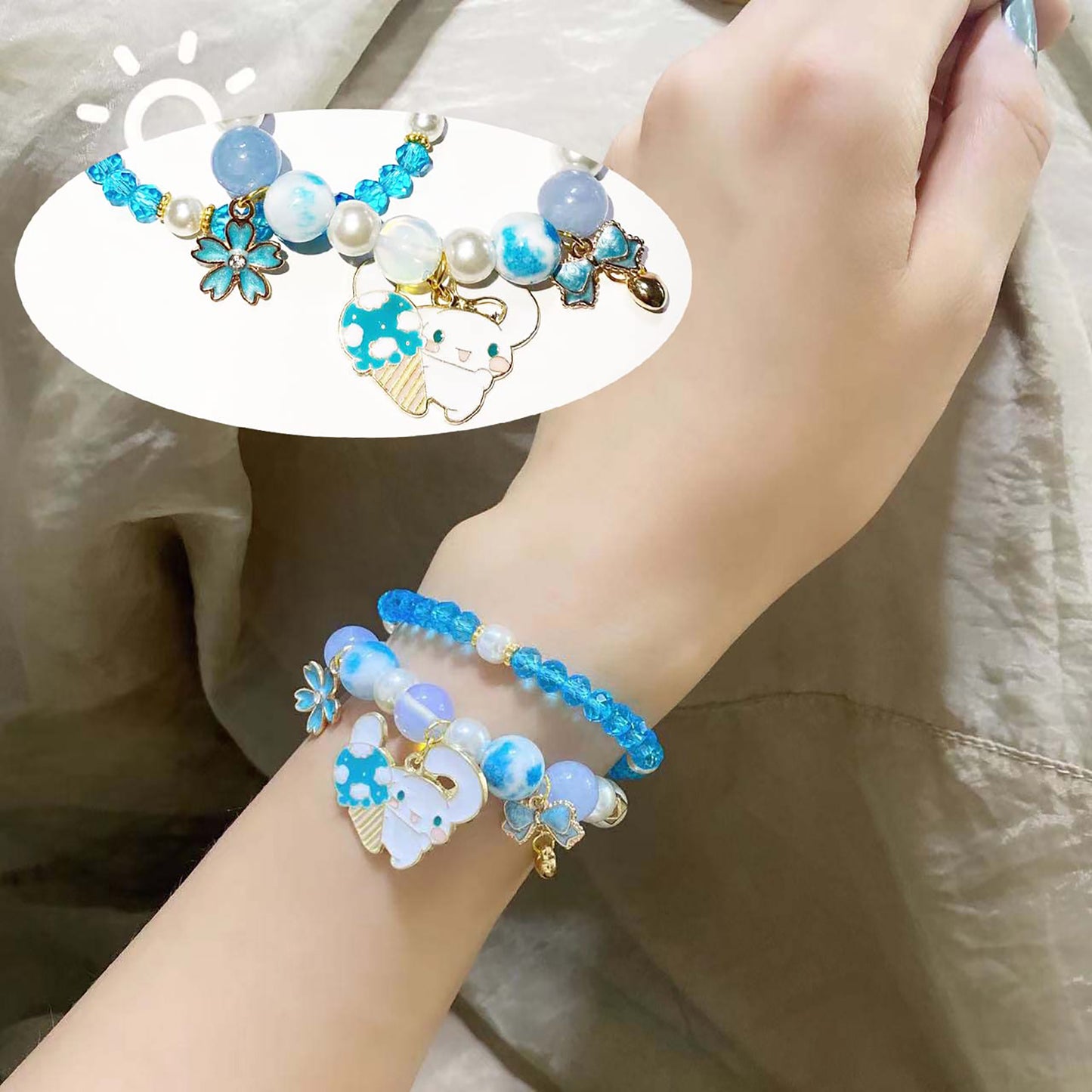 Matching Bracelets Set Crystal Beads Bracelet Cute Cartoon Elastic Beaded Pearl Bracelets Jewelry for Women Bff Friendship