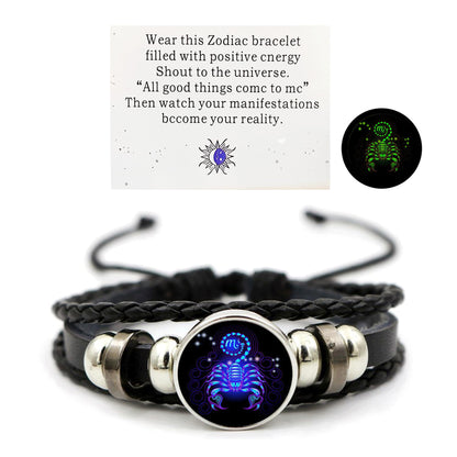Zodiac Signs Spirit Bracelet Zodiac Bracelet for Women Men Adjustable 12 Constellation Bracelet Multilayer Zodiac Black Leather Bracelets Zodiac Sign Wrap Bracelet for Women Men Birthday Jewelry