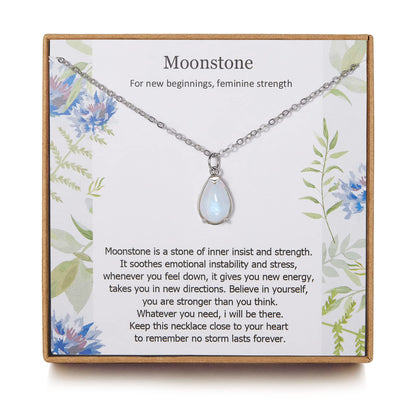 New Beginning Moonstone Sterling Silver Necklace for Women, Divorce and New Job Gift, Healing Jewelry, Minimalistic Moonstone