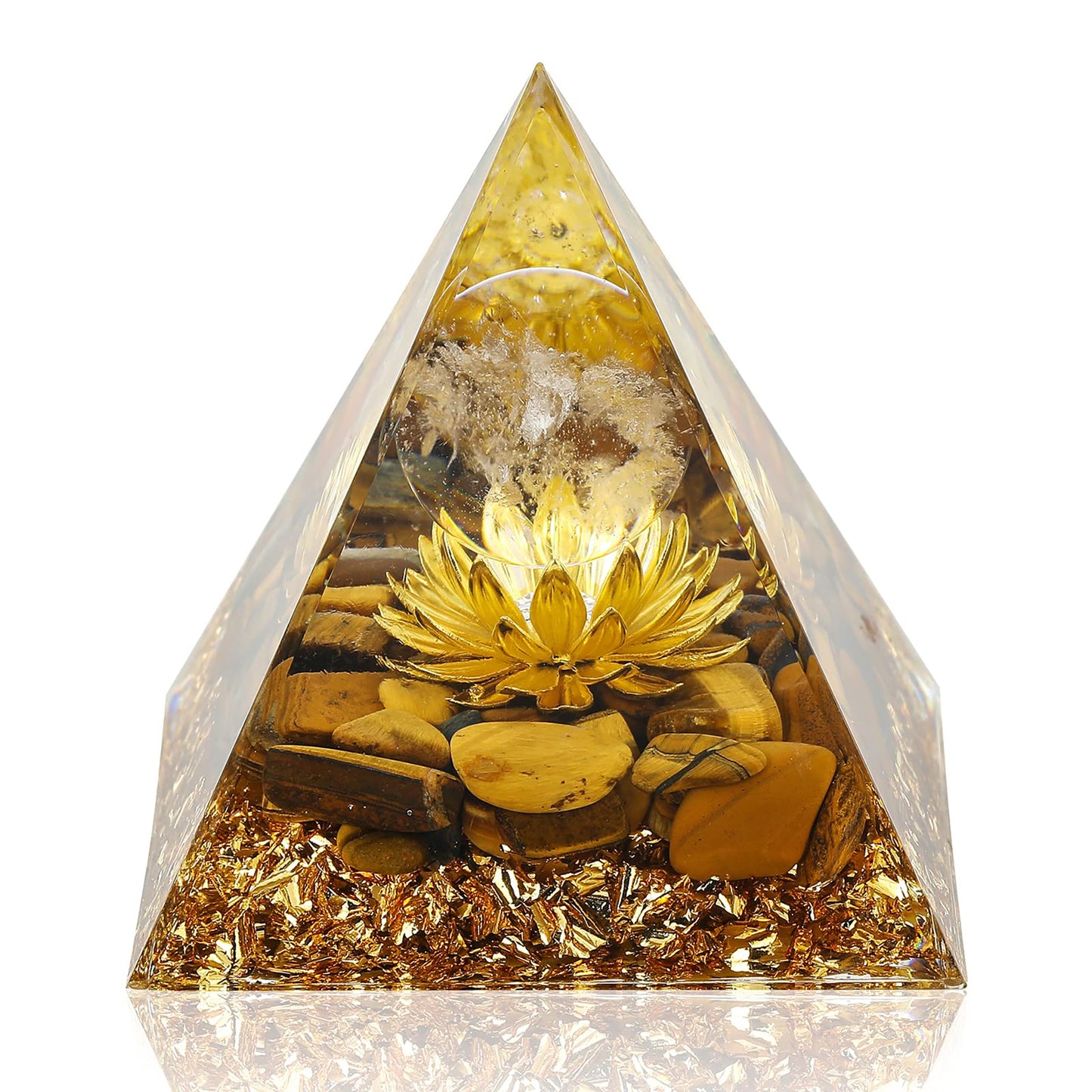 Orgone Pyramid for Positive Energy, Orgonite White Crystal&Aquamarine Stone Healing Crystals Pyramid Set for Reduce Stress Chakra Reiki Healing Meditation Attracts Lucky and Success