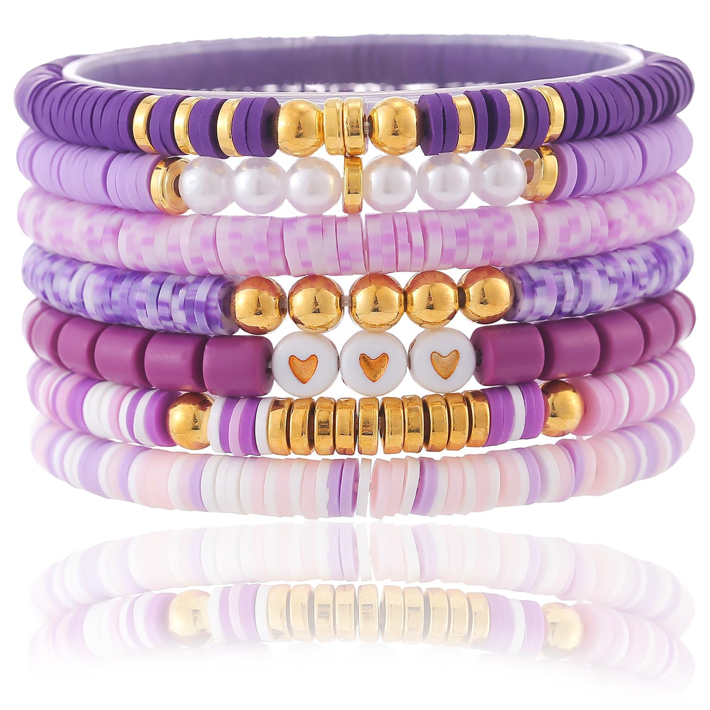 Friendship Bracelets Trendy Heishi Clay Bead Bracelets Stack Gold Beaded Stretch Bracelets for Women Boho Stackable Bracelets Bulk Cute Preppy Jewelry