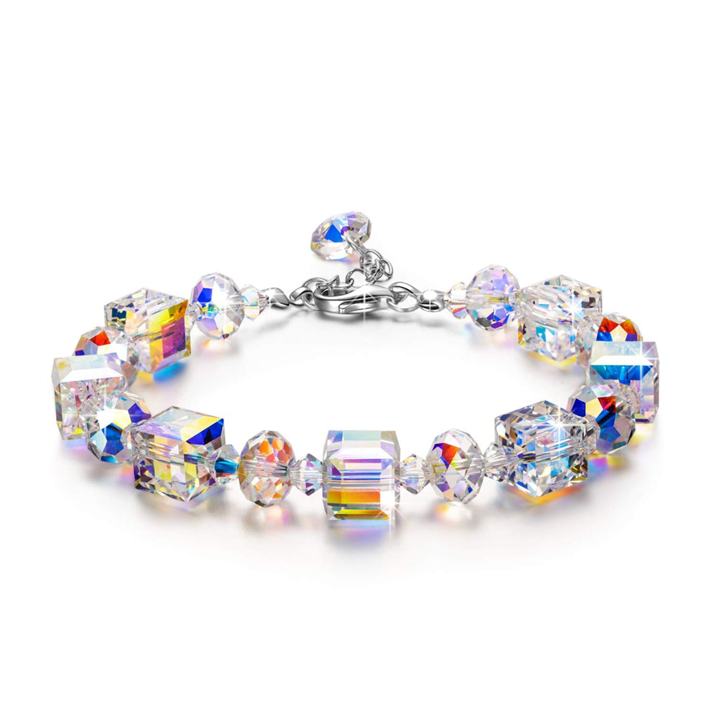 ♥ A Little Romance ♥ Sterling Silver Bracelets for Women Northern Lights Crystals Bracelet 7"+2" Extension, Packaged with Jewelry Box, Mother's Day Birthday Anniversary Jewelry Gift for Women Girls
