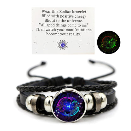 Zodiac Signs Spirit Bracelet Zodiac Bracelet for Women Men Adjustable 12 Constellation Bracelet Multilayer Zodiac Black Leather Bracelets Zodiac Sign Wrap Bracelet for Women Men Birthday Jewelry