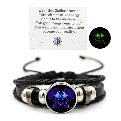 Zodiac Signs Spirit Bracelet Zodiac Bracelet for Women Men Adjustable 12 Constellation Bracelet Multilayer Zodiac Black Leather Bracelets Zodiac Sign Wrap Bracelet for Women Men Birthday Jewelry
