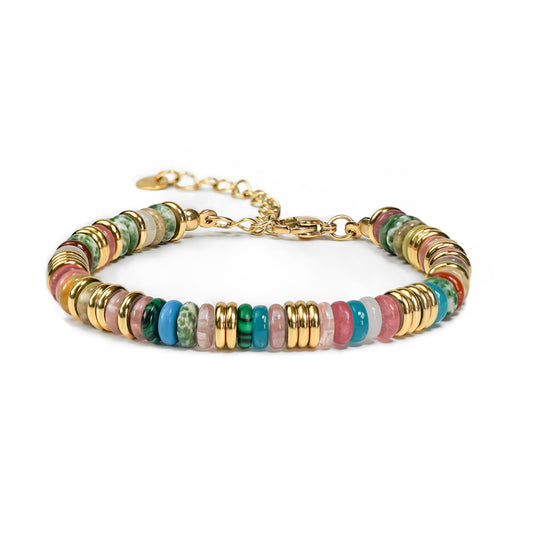 Colorful Gold Rainbow Bracelets for Women, Stack Bangle Beaded Stone Jewelry Accessories Set for Woman, Trendy Fashion Jewelry Gifts
