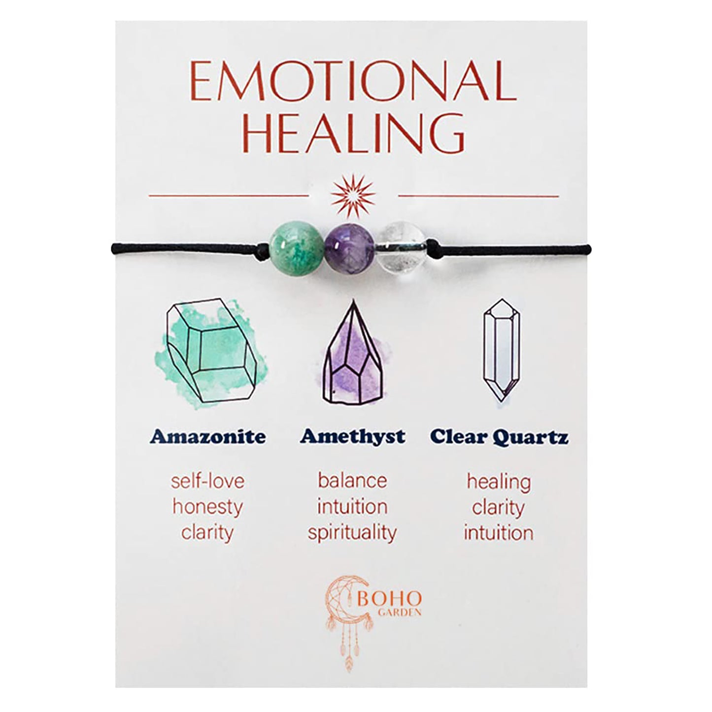 Healing Bead Bracelets - Spiritual Crystal Beaded Bracelet - Made of 3 Real & Natural Gemstones, Adjustable 3-9.7” Black Rope - Gem Stones Jewelry for Men, Women, Teens (13+) - 8mm Bead