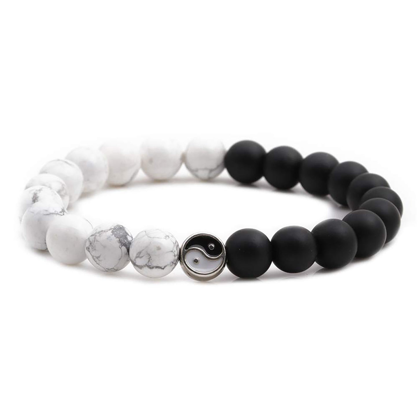 Fashion Men Women Taiji Yin Yang Feng Shui Charm Bracelet Natural White Turquoise and Black Beaded Couple Bracelets Friendship Distance Bracelet Jewelry