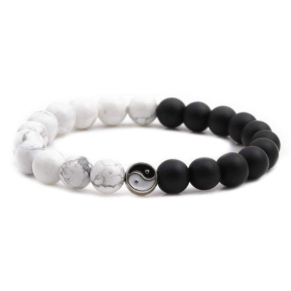 Fashion Men Women Taiji Yin Yang Feng Shui Charm Bracelet Natural White Turquoise and Black Beaded Couple Bracelets Friendship Distance Bracelet Jewelry