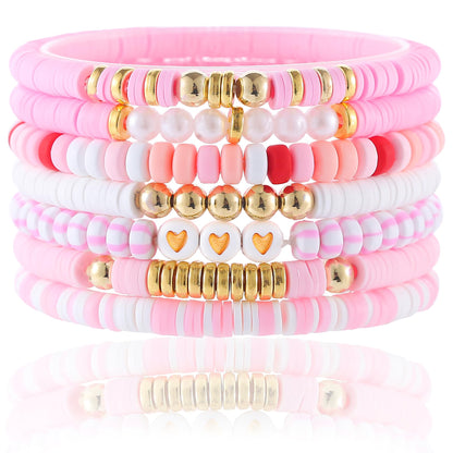 Friendship Bracelets Trendy Heishi Clay Bead Bracelets Stack Gold Beaded Stretch Bracelets for Women Boho Stackable Bracelets Bulk Cute Preppy Jewelry