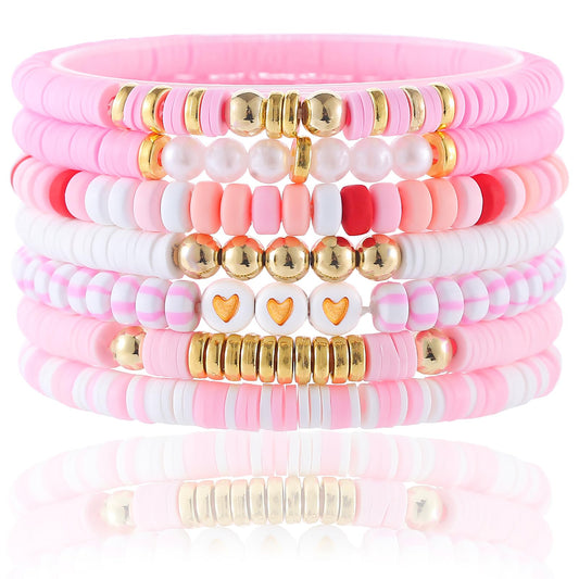 Friendship Bracelets Trendy Heishi Clay Bead Bracelets Stack Gold Beaded Stretch Bracelets for Women Boho Stackable Bracelets Bulk Cute Preppy Jewelry