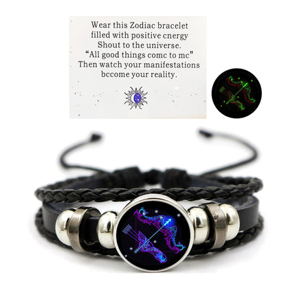 Zodiac Signs Spirit Bracelet Zodiac Bracelet for Women Men Adjustable 12 Constellation Bracelet Multilayer Zodiac Black Leather Bracelets Zodiac Sign Wrap Bracelet for Women Men Birthday Jewelry