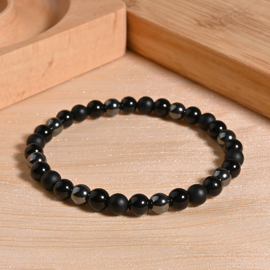 Black Onyx Tourmaline Bracelet Triple Protection Healing Crystal Bracelet Obsidian Hematite Bracelet For Men And Women