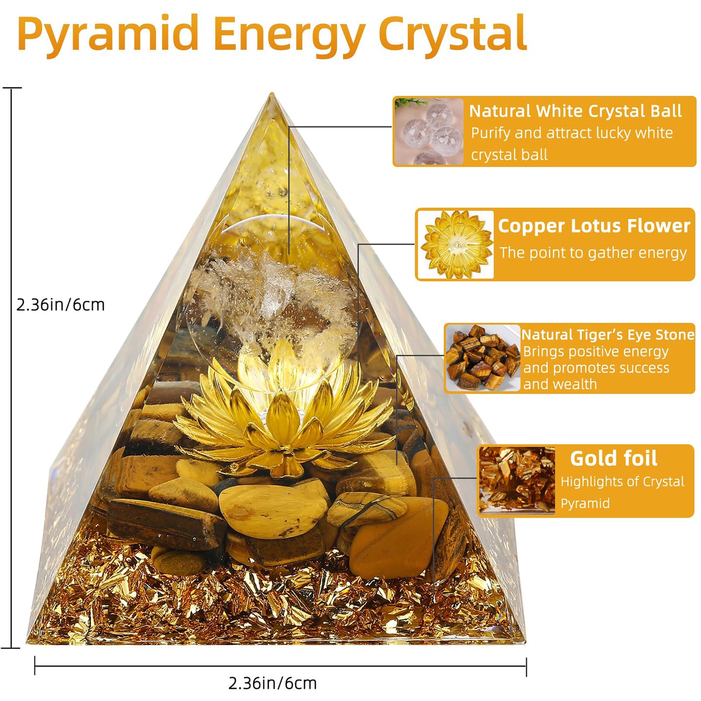 Orgone Pyramid for Positive Energy, Orgonite White Crystal&Aquamarine Stone Healing Crystals Pyramid Set for Reduce Stress Chakra Reiki Healing Meditation Attracts Lucky and Success