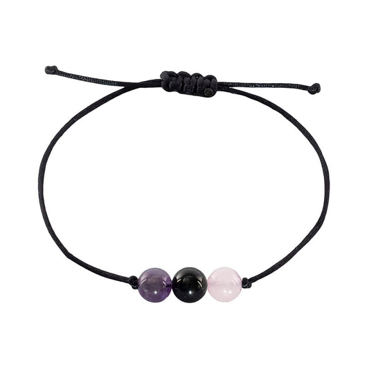 Healing Bead Bracelets - Spiritual Crystal Beaded Bracelet - Made of 3 Real & Natural Gemstones, Adjustable 3-9.7” Black Rope - Gem Stones Jewelry for Men, Women, Teens (13+) - 8mm Bead