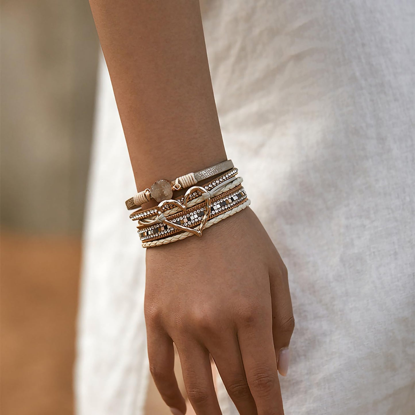 Leopard Bracelet for Women, Boho Leather Wrap Multi-Layer Pearl Crystal Bracelet Bangle Jewelry