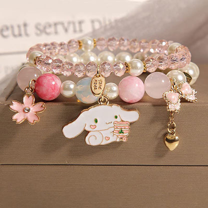 Matching Bracelets Set Crystal Beads Bracelet Cute Cartoon Elastic Beaded Pearl Bracelets Jewelry for Women Bff Friendship